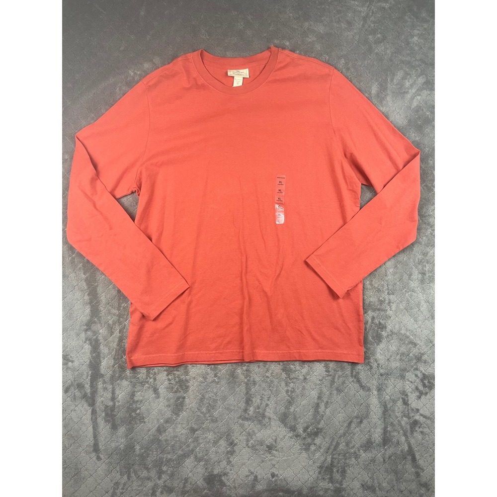 Dockers Mens‎ Long Sleeve Crew Neck T Shirt Coral Organic Cotton XL New